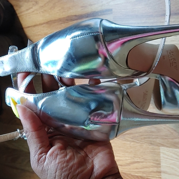 J. Crew silver metallic heels with ankle strap. In box. - Picture 5 of 8